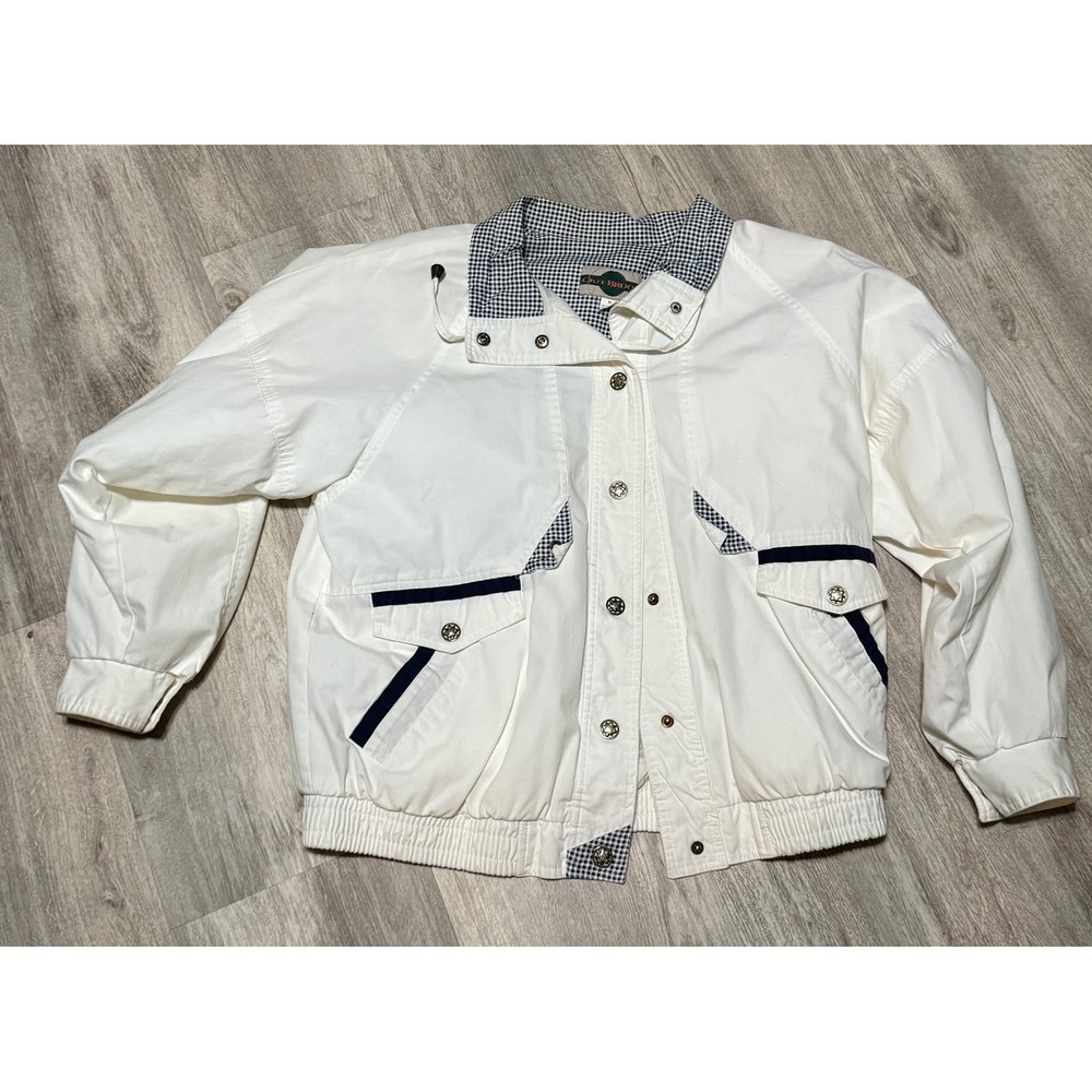 Cout Brook White‎ Windbreaker Jacket Houndstooth Lined Pockets Snap Front M